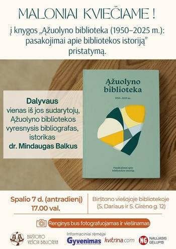 Grāmatas "Ąžuolynas bibliotēka (1950–2025): stāsti par bibliotēkas vēsturi" prezentācija